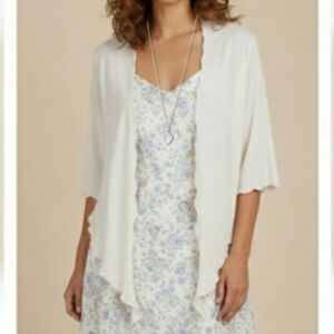 NY COLLECTION Ivory White Knit Tie-Front Open-Front Lettuce Hem Cardigan…